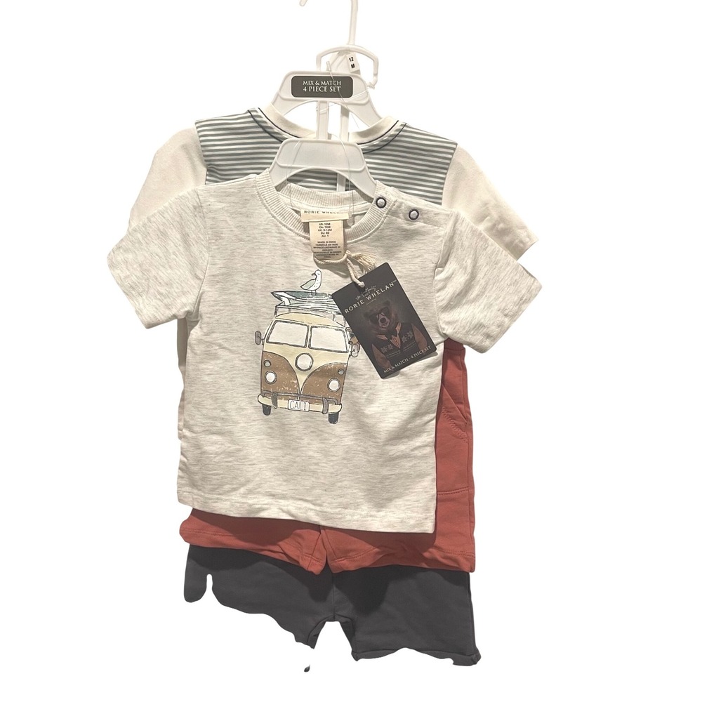 Rorie Whelan 4 Piece Mix & Match Set Kids 12M Gray White Red Surf Van Graphic